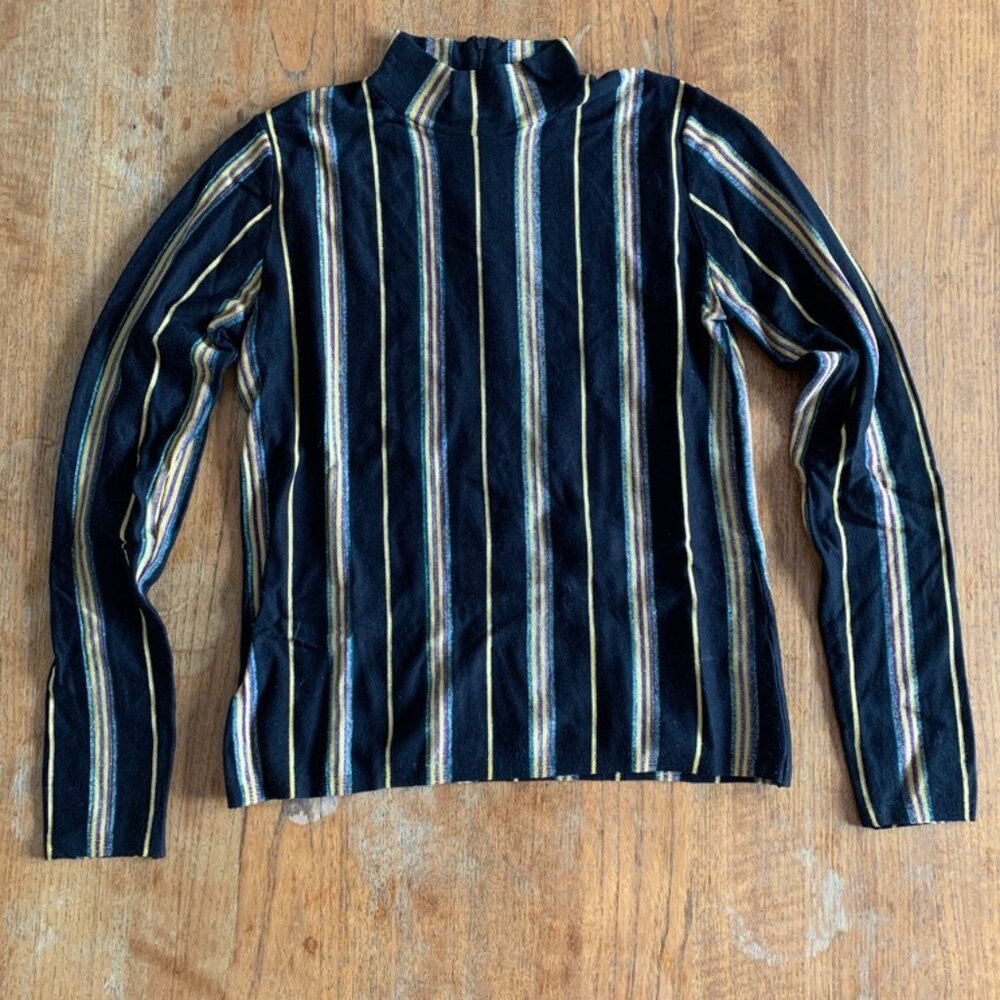 Forever 21 Striped Mock Neck Long Sleeve Top Size L